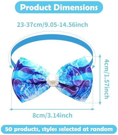 PET SHOW 50 Pack Paisley Small Dog Collar Bow Ties Bulk Puppy Cats Adjustable Bowties for Medium Dogs Floral Bowknots Holiday Party Ties Pet Grooming Accessories Assorted Randomly - Image 2