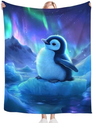 Cute Penguin Blanket Aurora Starry Night Throw Stuff Gifts 60"x50" - Image 4