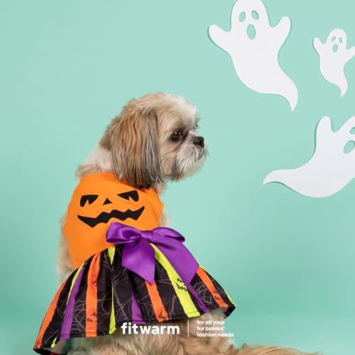 Fitwarm Halloween Pumpkin Dog Dress, Funny Dog Halloween Costumes, Doggy Clothes for Small Dogs Girl, Pet Apparel, Orange, Black, Purple, XXS - Image 4