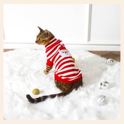 PUMYPOREITY Cat Sweater for Cats Only, Santa Pattern Knit Kitten Sweater - Image 4