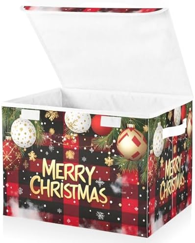Bolaz Storage Bins with Lids and Handles,Christmas Red Plaid Storage Box Storage Basket with Cover Collapsible Organizer Containers for Home Closet, Shelves by Unknown