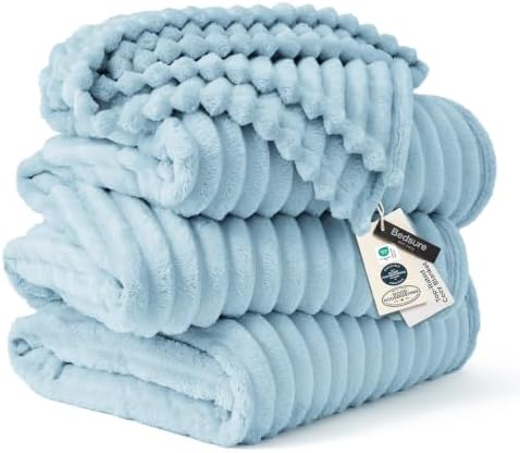 Bedsure Soft Large Fleece Blanket for Bed Light Blue 120"x120" by BEDSURE