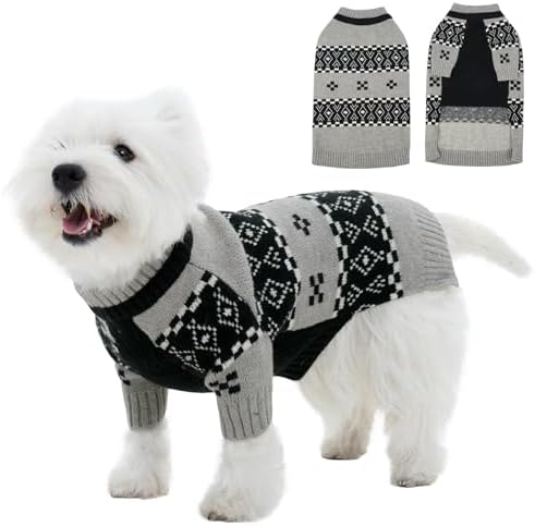 ROZKITCH Dog Sweater for Small Dogs, Cozy Cable Knit Turtleneck Winter Sweater, Warm Pet Clothes for Cat & Small Dogs West Highland White Terrier Grey M by ROZKITCH