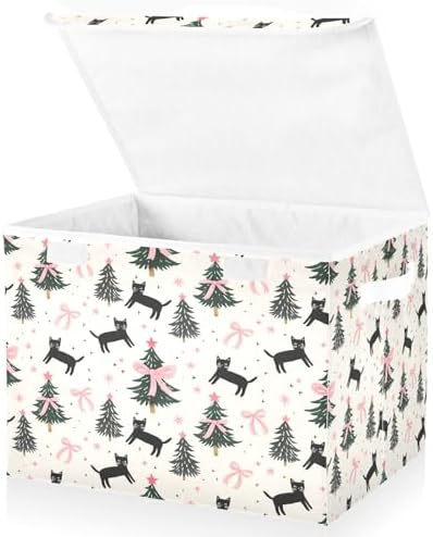 Bolaz Storage Bins with Lids and Handles,Pink Bows Cats Christmas Tree Pattern Storage Box Basket with Cover Collapsible Organizer Containers for Home Closet, Shelves by Unknown