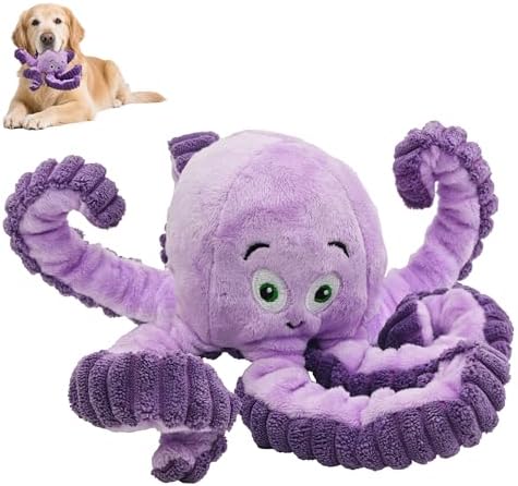 Squeaky Dog Toys, Stuffed Large Dog Toys to Keep Them Busy, Interactive Plush Chew Toys with Crinkle Paper, Tough Pet Animal Toys for Small Medium Large (Purple Octopus) by Unknown