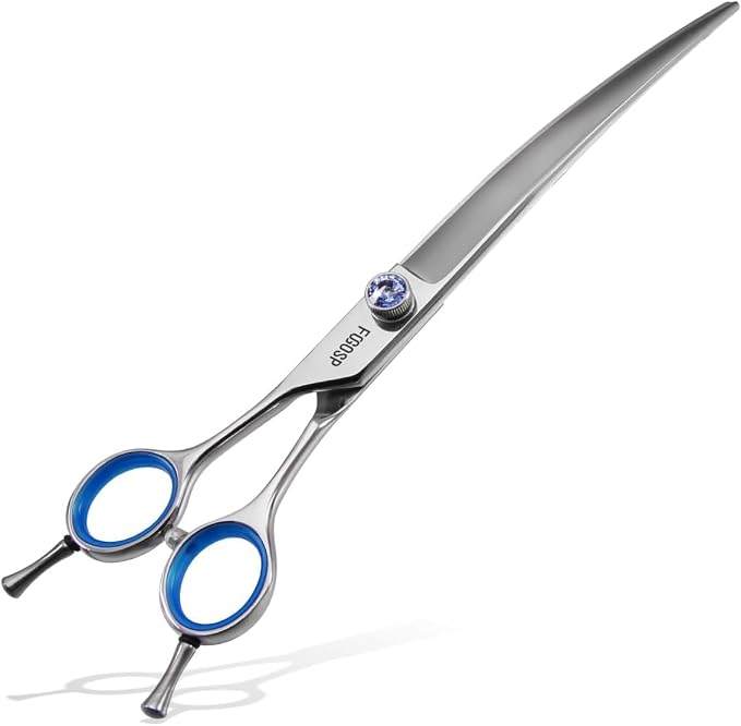 Left Handed Curved Scissors for Dog Grooming 7" Downward Professional Curved Shears Dog Grooming for Poodle Pet Cat Face Japan 440C Stainless Steel Super Sharp(7.0 curved)
