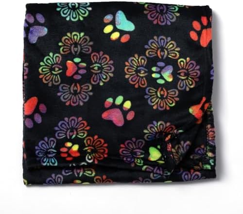 Pet Dog Cat Blanket Ultra Soft Cozy Fleece Paw Print Design Machine Washable Durable for Crates Beds Sofas Travel (Decadent Paws, Medium) by GreaterGood