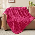 BEDELITE 3D Checked Hot Pink Fleece Twin Throw Blanket for Bed, 60x80 Inch - Image 2