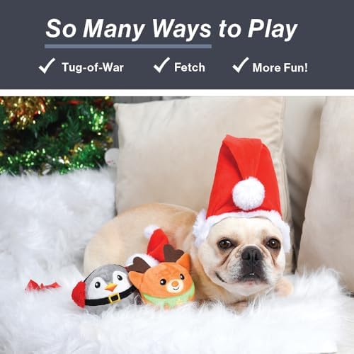 HugSmart Pet Merry Dogmas Squeaky Dog Chew Toy 2-in-1 Christmas Spiky Balls No Stuffing Interactive Toss and Fetch Plush Dog Balls for Small Medium Large Breeds (Snowman Santa Reindeer 3 Pack) - Image 4