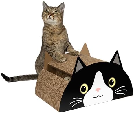 Kitty City Black CAT Cat Scratcher Pad - Corrugated Cardboard Kitty Scratching Pad with Ball Track, Indoor Cat Toys, Unique Decor Kitten Horizontal Scratcher, Nail Care – Black - Image 4
