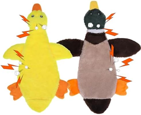 PAWCHIE Squeaky Dog Toys for Small Medium Large Dogs, No Stuffing Crinkle Puppy Toy,Soft Pet Plush Teething Toys 2 Pcs Mess-Free Interactive Chew Toy for Boredom Best Birthday Gift, Yellow & Wild Duck by PAWCHIE