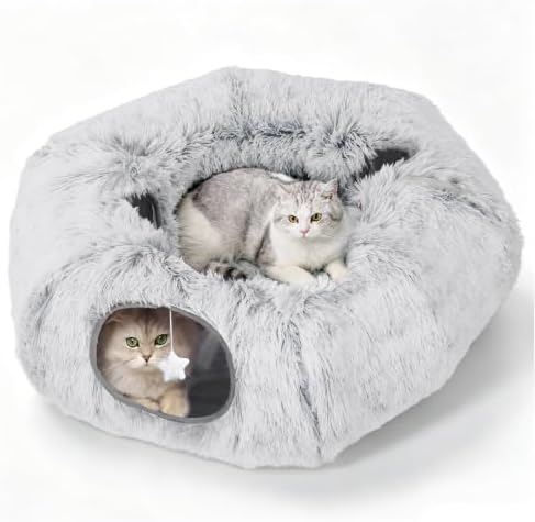 Cat Tunnel Bed for Indoor Cats, Zipper-Style Warm Soft Cat Donut Tunnel Toy by Zuqqony