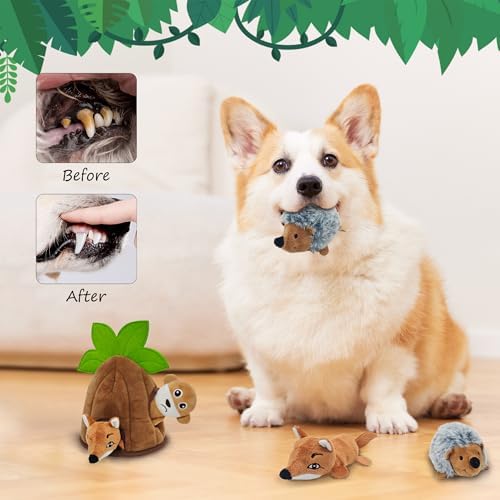 Squeaky Dog Toys, Stuffed Large Dog Toys to Keep Them Busy, Interactive Plush Chew Toys with Crinkle Paper, Tough Pet Animal Toys for Small Medium Large (4 Pack) - Image 5