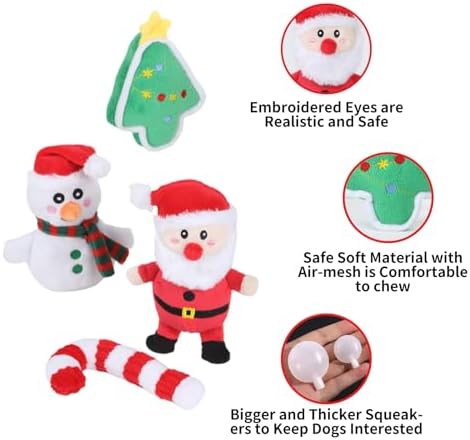 4 Pcs Christmas Dog Toys for Small Dogs Squeaky Small Dog Toys Durable Push Puppy Toys for Chewing Interactive with Crinkle Paper for Small Medium Dogs - Image 2