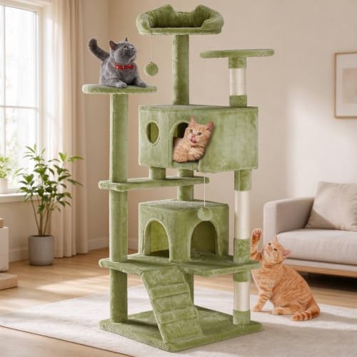 54 in Cat Tree Tower with Natural Sisal Scratching Post by Aidoly