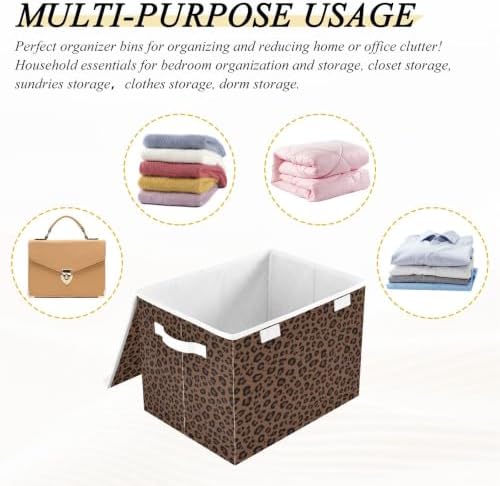 Bolaz Leopard Print Animal Pattern Storage Bins with Lids and Handles, Storage Box Basket with Cover Collapsible Organizer Containers for Home Closet, Shelves - Image 7