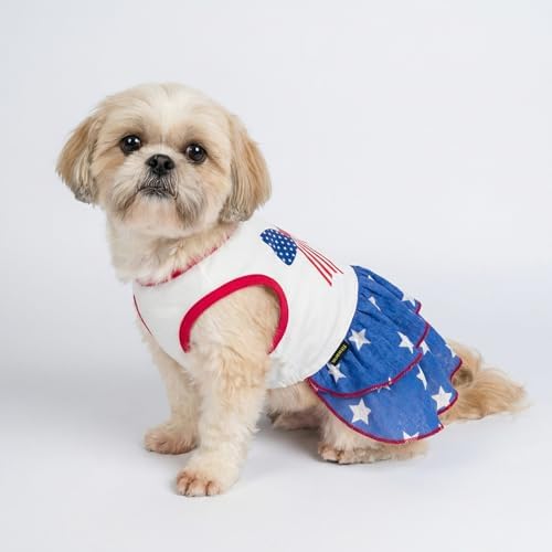 Fitwarm Patriotic Bowknot Tiered Ruffle Dog Dress, 4th of July Clothes for Small Dogs Girl, Pet Outfit, Royal Blue, Red, White, XS - Image 5