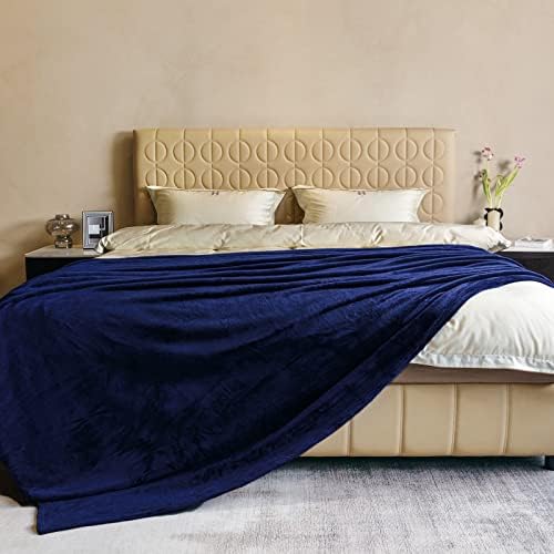 Fleece Plush Throw Blanket Navy Blue 108"x90""for Couch Fuzzy Cozy Flannel by JIAHANNHA