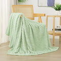 Cream Green Fleece Throw Blanket 60”×80” for Couch Sofa Livingroom by linecooo