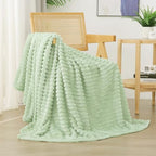 Cream Green Fleece Throw Blanket 60”×80” for Couch Sofa Livingroom by linecooo