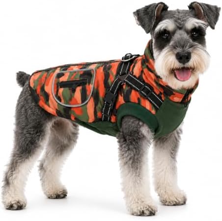 Dog Winter Coat for Medium Dogs with Harness, Orange Camo, M by Retreon-DogClothingCollection