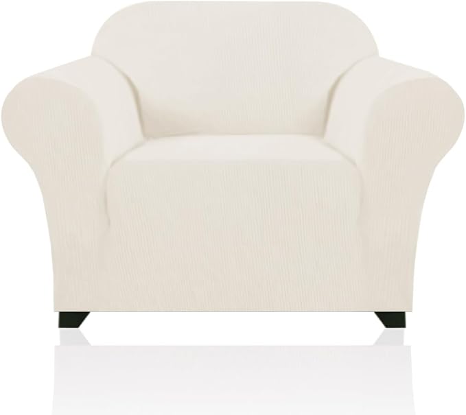 Stretch Armchair Covers for Chairs Slipcovers for Living Room Couch Covers for Chair Protectors Cover for Dogs/Pets/Kids, Feature Checks Pattern Jacquard Bouncy, Thick and Soft, Cream