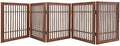 Urnporium Freestanding Wooden Dog Gate Foldable Indoor Pet Gate No Drill Expandable Barrier for Doorways Stairs Hallways Portable Wood Fence for Small Dogs & Puppies (Brown Pet Gate, 5 Panel 24" Tall)