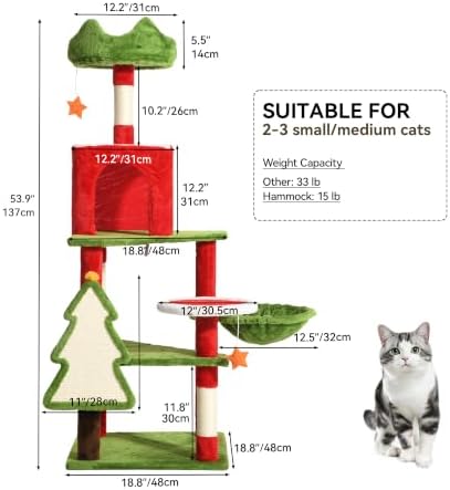 YITAHOME 54in Christmas Cat Tree Tower for Indoor Cats with Cat Condos - Image 3