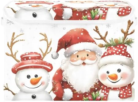 Bolaz Storage Bins with Lids and Handles,Christmas Snowman Storage Box Storage Basket with Cover Collapsible Organizer Containers for Home Closet, Shelves - Image 2