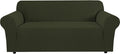 H.VERSAILTEX Stretch Couch Covers for Sofa 1 Piece Slipcovers for Couches and Sofas 3 Seater Couch Cover Feature Thick Checked Jacquard Fabric with Elastic Bottom(Sofa 72"-88" Wide, Olive)