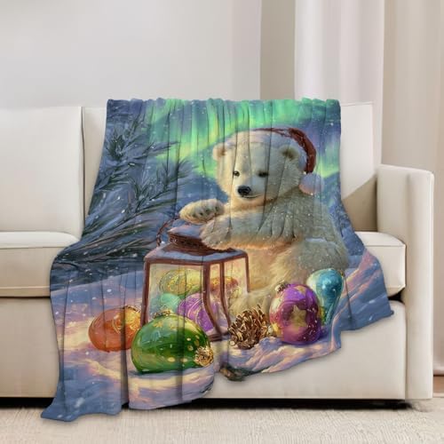 Christmas Polar Bear Blanket Winter Aurora Night Animal Throw Blankets Gifts for Girls Boys Kids White Bear Lover Soft Cozy Fleece Plush for Couch Sofa Bed 60"x50" - Image 3