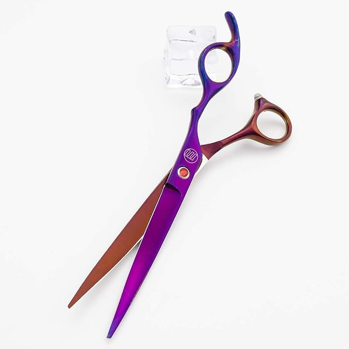 Moontay Professional 7" Dog Grooming Scissors Set 4PCS, Purple | Straight, Upward Curved, Downward Curved, Thinning/Blending Shears for Dog, Cat and Pets, JP Stainless Steel