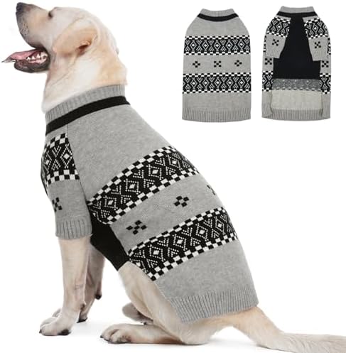 ROZKITCH Large Dog Sweater Ultra-Soft Knit Clothes with Fair Isle Pattern for German Shepherd, Warm Winter Turtleneck Pet Outfit Grey 4XL by ROZKITCH