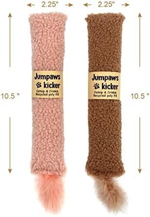 Jumpaws 2 Pack Natural Interactive Catnip & Silvervine Cat Kicker with Tail, Bite Resistant Chew Toy, Crinkle Kicker, Accessories for Indoor Cat, Sherpa Material - Image 2