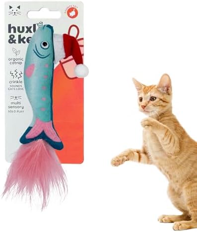 Huxley & Kent Plush Cat Toy - Holiday Interactive Catnip Toy for Cats & Kittens - Soft with Crinkle & Catnip - Fun Indoor Play - Fishmas Sardine Mint by HuxleyKent