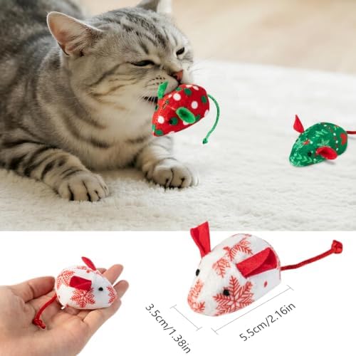 Christmas Catnip Mouse Toys for Cats,5 Pack Plush Mice Toys for Indoor Cats - Image 2