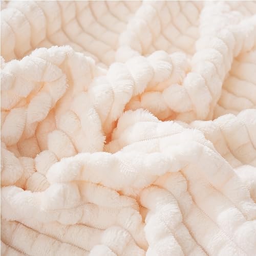 Puncuntex Fleece Blanket Cream White 108"×90" with Square Grid Design - Image 5
