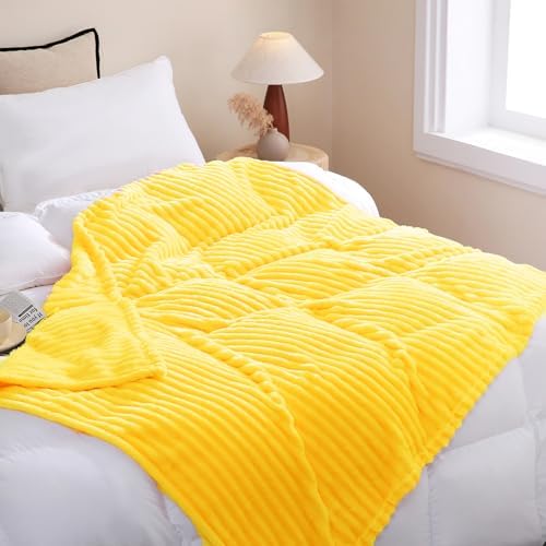 Bright Yellow Fleece Throw Blanket 60”×80” for Couch Sofa Livingroom - Image 3