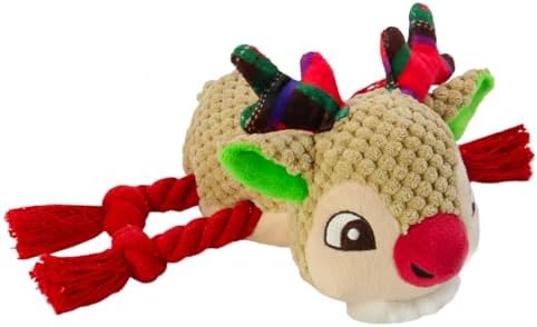 Christmas Dog Toys, Squeaky Reindeer Plush with Cotton Rope Legs for Dogs by vwptchiPuppyToyPark