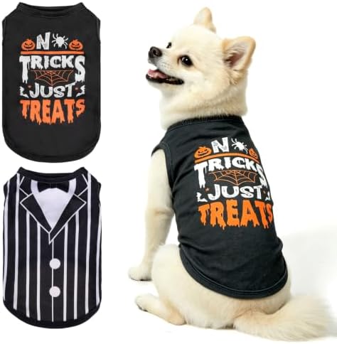 BINGPET 2PCS Dog Halloween Costume, Soft Cotton Puppy Shirt, Trick or Treat by BINGPET