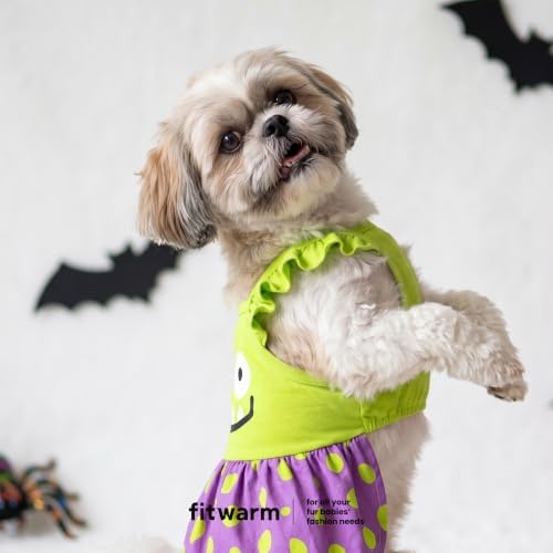 Fitwarm Monster Ruffle Dog Dress, Spooky Halloween Costumes for Small Girl Dogs, Funny Pet Outfit, Green, Purple, Small - Image 3