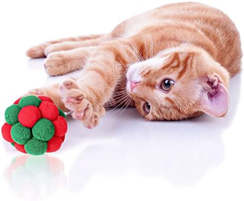 Queekay 6 Pieces Christmas Cat Toy Balls with Bell, 2 Sizes Soft Fuzzy Colorful Interactive Kitten Cat Toys - Image 4