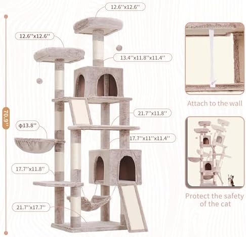 Gitelsnour Cat Tree, 71'' Tower for Large Cat with Scratching Post, GCT032MU - Image 6