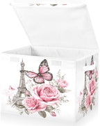 Bolaz Bow Flower Eiffel Tower Storage Bins with Lids and Handles, Foldable Storage Box Storage Basket with Cover Collapsible Organizer Containers for Home Closet, Shelves by Unknown