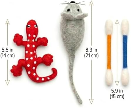 Glaciart One Wool Cat Toy Set with Catnip | Interactive Cat Toys for Play, Exercise & Boredom Relief | Mouse, Lizard & Swabs - Image 3