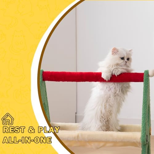 Nonta 20.47“ Christmas Cat Bed, 2‑Tier Festive Cat Perch for Indoor Cats, Soft Plush Triangle Cat Tree with Peek‑a‑Boo Holes, Stable Compact Multi‑Cat Cat Furniture for Holiday Home Decor - Image 5