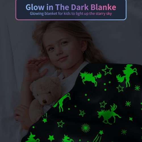 COMFAR Unicorn Blanket for Girls, Glow in The Dark Blankets for Kids, Personalized Blankets for Baby/Toddler, Unicorns Gifts for Girls Age 1-12, Soft Fleece Blanket 50"x 60" - Image 2