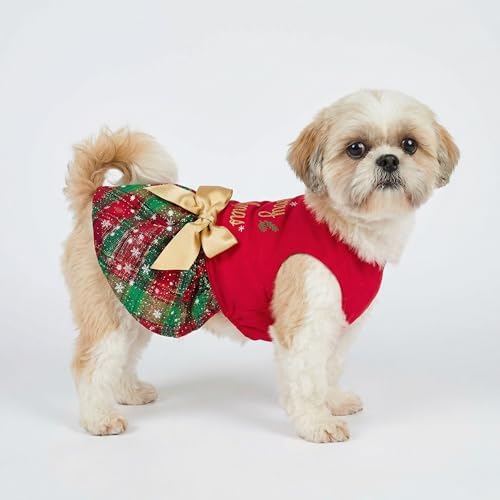 Fitwarm Merry Woofmas 100% Cotton Dog Christmas Outfits Girl Dog Holiday Dress Lightweight Doggie Costume Puppy Clothes Pet Apparel with Bowknot Cat Clothing Red Large - Image 3