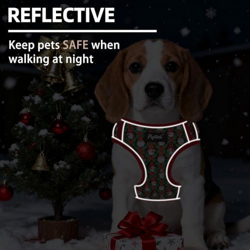 PUPTECK Christmas Dog Harness Collar and Leash Set with Gift Box, No Pull Soft Light Pet Harness, Reflective Adjustable Puppy Vest, for Small Sized Dogs Cats Walks, Red&Green XS - Image 5