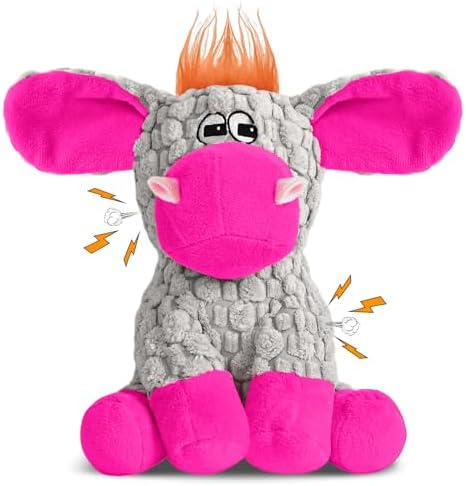 Stuffed Dog Squeak Toys, Tough Crinkle Stuffed Animal Squeaky Interactive Toys, Dog Chew Toys for Puppy, Small, Middle, Plush Chew Toys Pink Donkey by Wonflywithyou